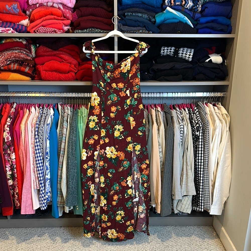Ambiance rust/yellow/orange floral print sleeveless maxi dress size S